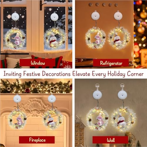 suddus Christmas Window Lights with Suction Cup, 2Pcs Wreath String Lights