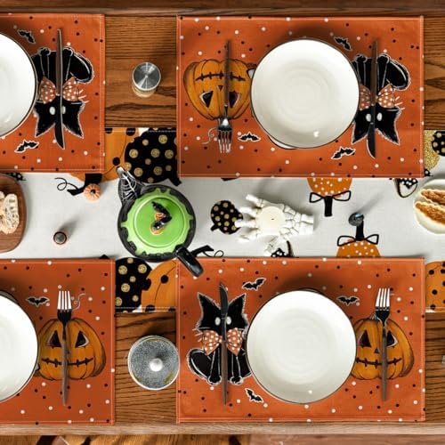 Artoid Mode Orange Cat Ghost Boo Halloween Placemat Set of 4-12 x 18 Inch