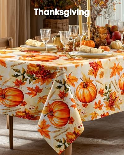Pureegg Plastic Table Cloth Disposable 54x108 Inch 10 Pack, Pumpkin Harvest