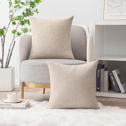 MIULEE Soft Chenille Throw Pillow Covers Light Brown 20x20 Inch Pack of 2