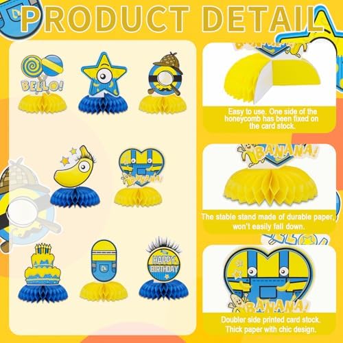 TONIFUL Happy Birthday Yellow Cartoon Themed Table Honeycomb Centerpieces