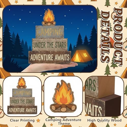 Britimes Tiered Tray Decor Set, 4 Pack, Wooden Table Sign, Camping Camper