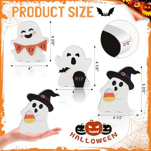 COCHIE 3 Cute Ghost Halloween Decorations Indoor Set Ghosts Table Sign