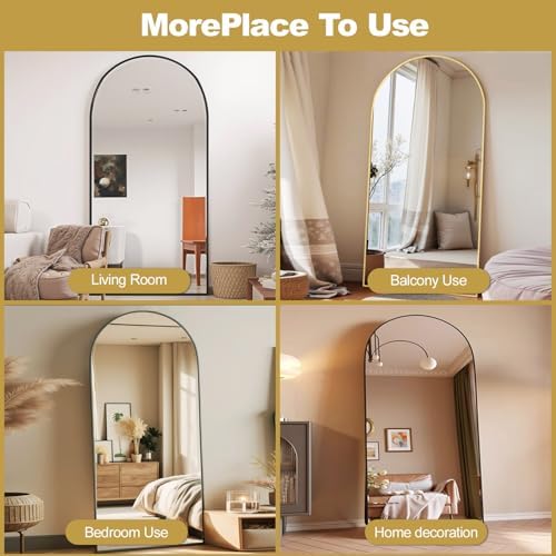 Prywot Arched Full Length Mirror, 71"x30" Free Standing Floor Mirror, Gold