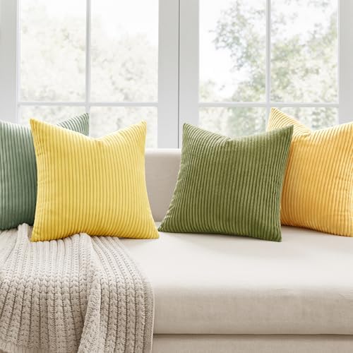MIULEE Soft Corduroy Decorative Throw Pillow Covers Yellow Green 20x20