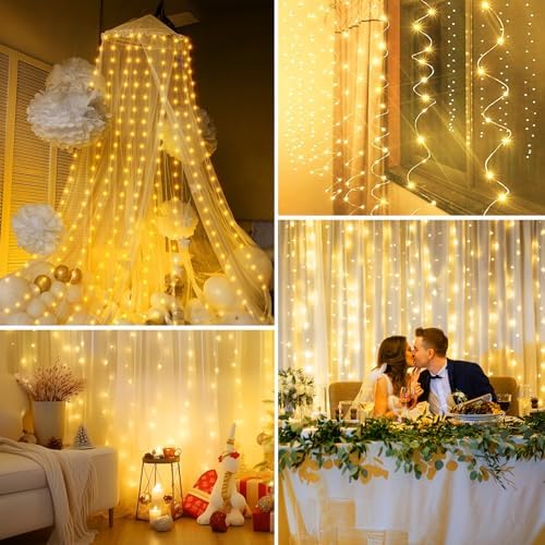 Minetom Curtain Lights, 300 LED Dimmable Twinkle Fairy Lights, 8 Modes