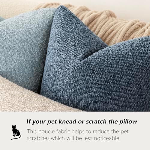 Textured Boucle Throw Pillow Covers Accent Solid Pillow Cases Soft / 20 x 20 / Blue Ashes / Set of 2