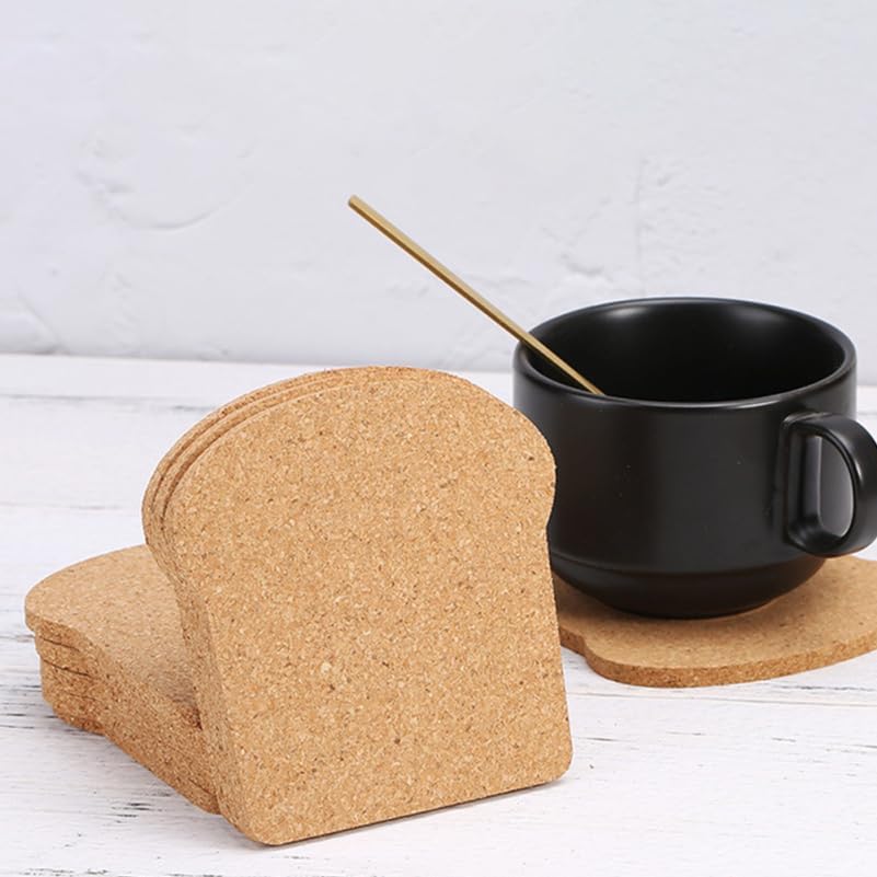 Toast Shaped Cork Coasters Heat-Resistant Cup Mats / 3.93 x 3.93 x 0.19 / Set of 10
