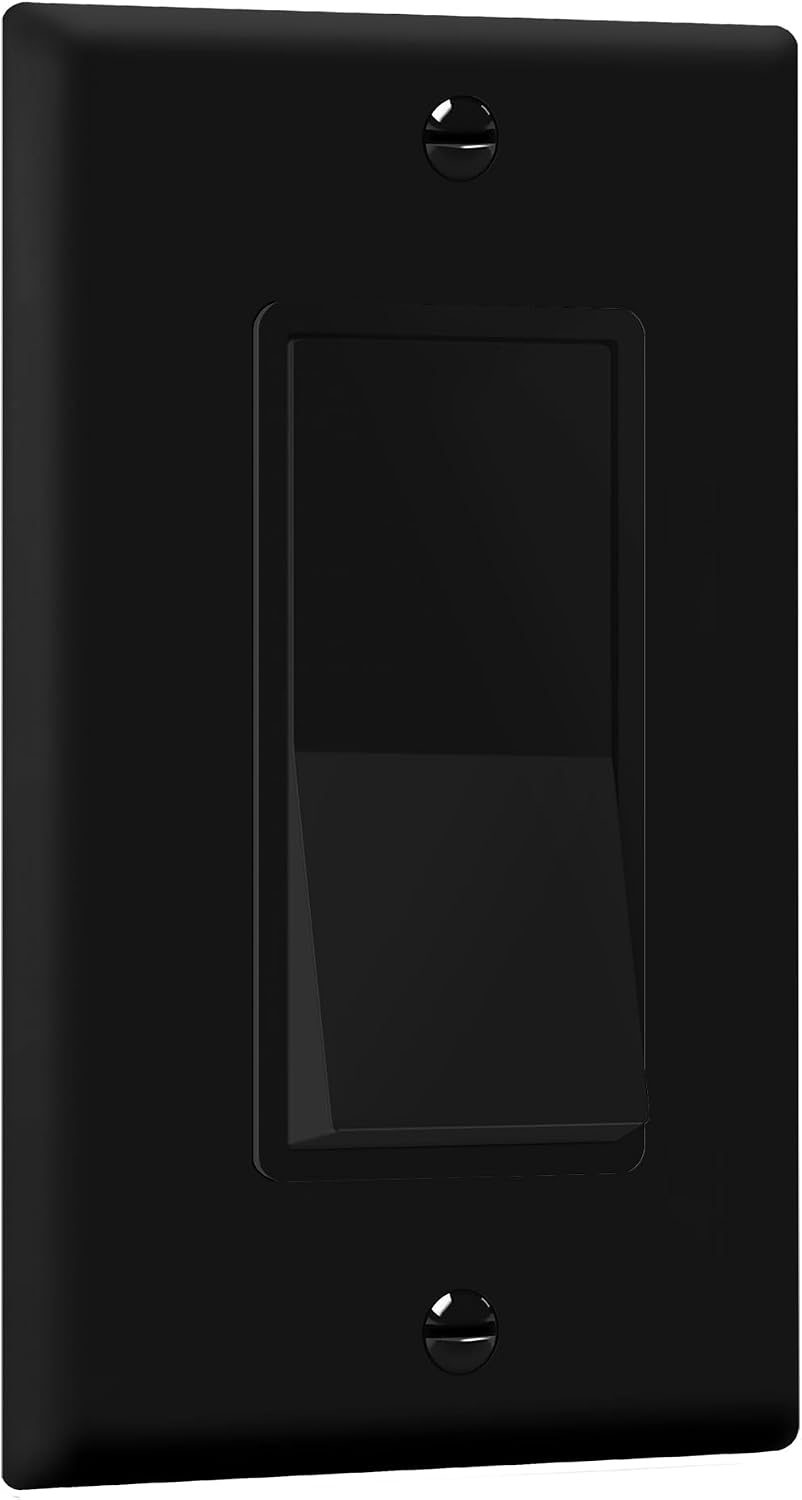 ENERLITES Decorator Paddle Rocker Light Switch with Wall Plate, Gloss Finish, Single Pole, 3 Wire, Grounding Screw