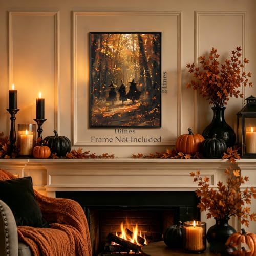 ILLBDR Halloween Witch in Autumn Forest Canvas Wall Art Poster 16x24 inch
