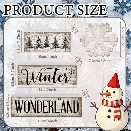 Lineshading 4 Pcs Winter Block Signs Wooden Farmhouse Tiered Tray Decor