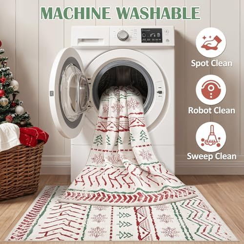 Nakagishi Christmas Rugs: 5x7 Washable Abstract Large Neutral Soft Rug Stain Resistant Modern Indoor Floor Non-Slip
