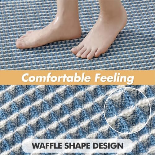 MIULEE Set of 2 Waffle Bathroom Rugs Boho Bath Mat Blue&Cream 17x24 Inch