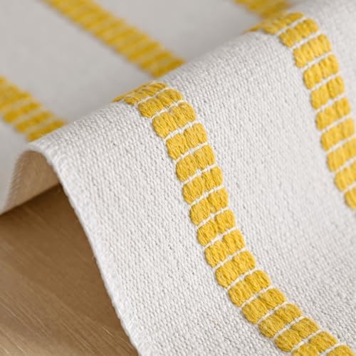 Artoid Mode Yellow Farmhouse Woven Stripe Table Runner, Seasonal Holiday Boho Rustic Kitchen Dining Table Decoration for Home Party Decor 12x72 Inch