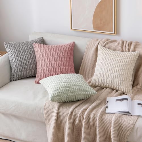 MIULEE Corduroy Decorative Throw Pillow Covers 18x18 Blush Pink Pack of 2
