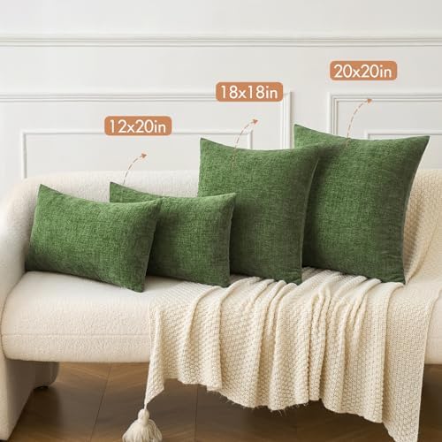 MIULEE Soft Chenille Lumbar Throw Pillow Covers Moss Green 12x20 Pack of 2