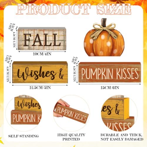Moucuny 4 Pcs Fall Pumpkin Decor Fall Decorations for Home Wooden Pumpkin Decor Thanksgiving Table Centerpiece Rustic