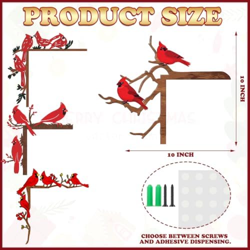 MorningRo 4 Pcs Cardinal Bird Door Frame Topper Red Bird Metal Wall Art