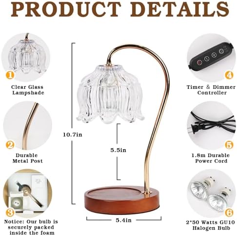 Funistree Flower Candle Warmer Lamp with Timer, Dimmable Candle Lamp Warmer, Christmas Birthday Gifts for Women Mom