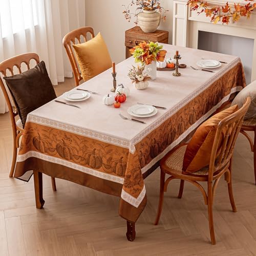 Romanstile Fall Thanksgiving Square Tablecloth 54 x 54 Inch, Orange