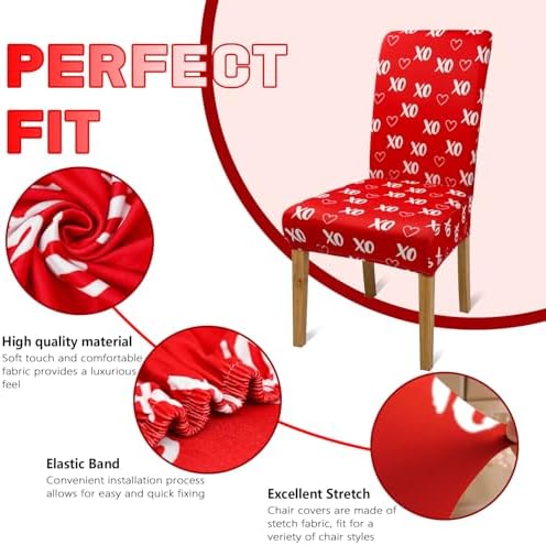 Valentine's Day Chair Covers for Dining Room Set of 4 Valentines Heart Dining Chair Slipcovers 4 Pcs Stretch Removable Washable Seat Protector 4 Pack for Valentine Home and Party Decor