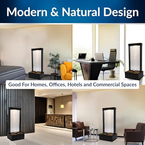 Alpine Corporation MLT170S 48" Indoor Outdoor Waterfall Fountain with LED Light Modern Glass & Aluminum Black Wall