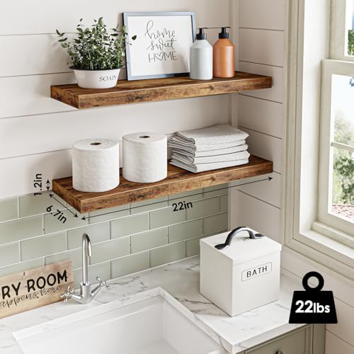 Fixwal Floating Wall Shelves for Decor (Rustic Brown, Set of 2, 22Inch)