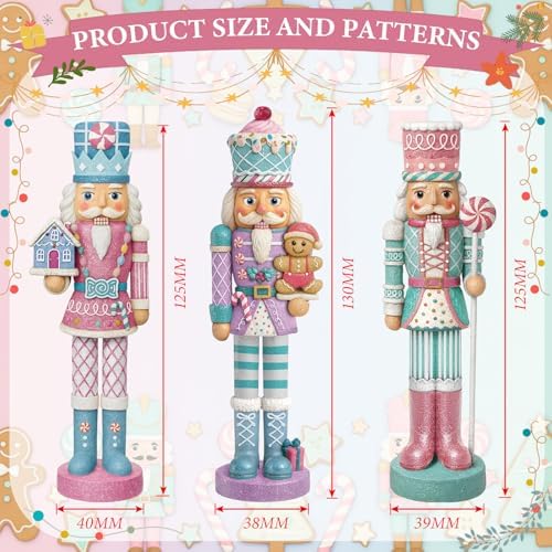 Simgoing 3 Pcs Macaron Gingerbread Nutcracker Christmas Resin Soldier Decor
