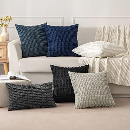 MIULEE Corduroy Decorative Throw Pillow Covers 20x20 Black Pack of 2