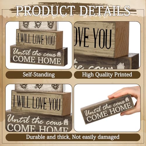 Moucuny 4 Pcs Highland Cow Table Decorations Cow Wooden Signs