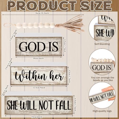 Lineshading 4 Pcs Wooden Blocks God Is Within Her Farmhouse Decor