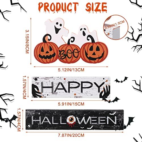 Vicenpal 3 Pieces Halloween Wooden Sign Pumpkin Ghost Table Centerpiece