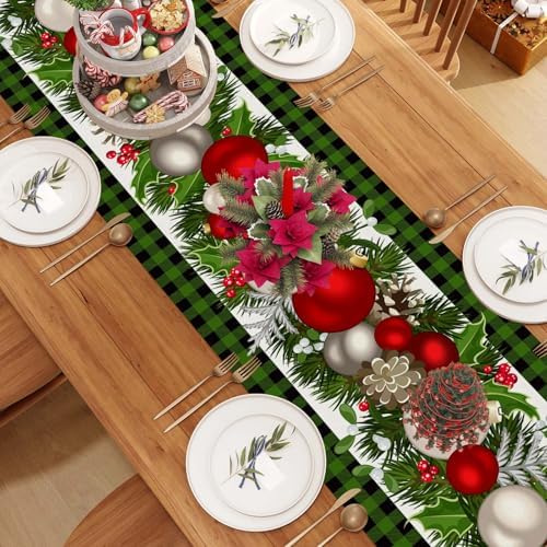 Jiudungs Christmas Table Runner, Xmas Holiday Decorations for Home Decor