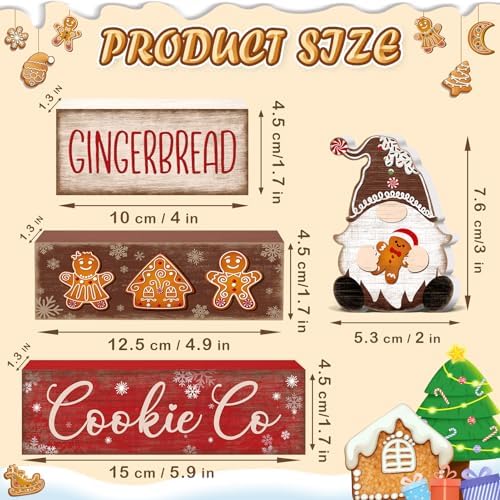 Britimes Tiered Tray Decor Set, 4 Pack, Wooden Table Sign, Gingerbread