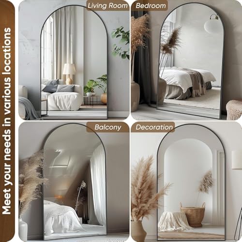 Antok 72" x44” Arched Full Length Mirror, Floor Mirror with Stand,Black