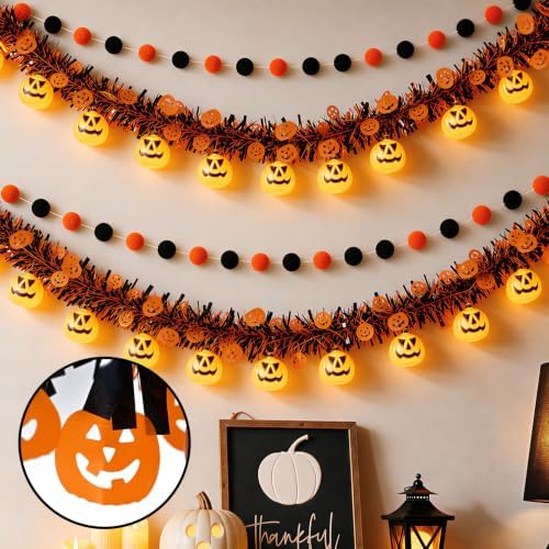 Halloween Garland with Lights, Halloween Tinsel Garland 10FT 20LED