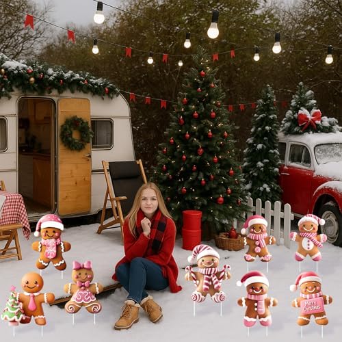 8 Pcs 3D Christmas Gingerbread Yard Signs Outdoor Decor, Elegant