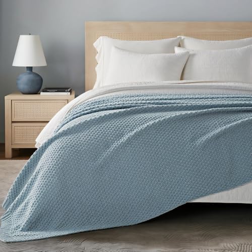 EVERGRACEHOME Chunky Chenille Knit Throw Blanket, 90 x 90, Chambray Blue