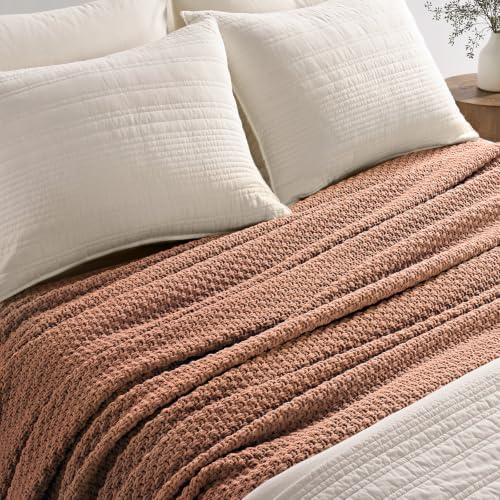 EVERGRACEHOME Chunky Chenille Knit Throw Blanket, 90 x 90, Terracotta Clay
