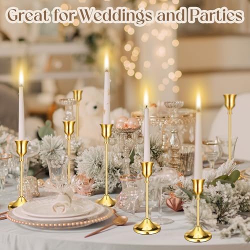 12PCS Brass Gold Taper Candle Holders Set, Metal Candlestick Holders