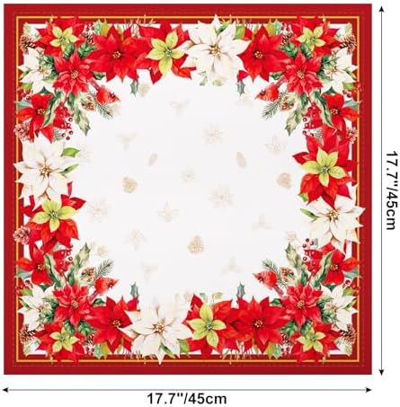 Christmas Poinsettia Cotton Cloth Napkins, Red, 18×18 in, Set of 4