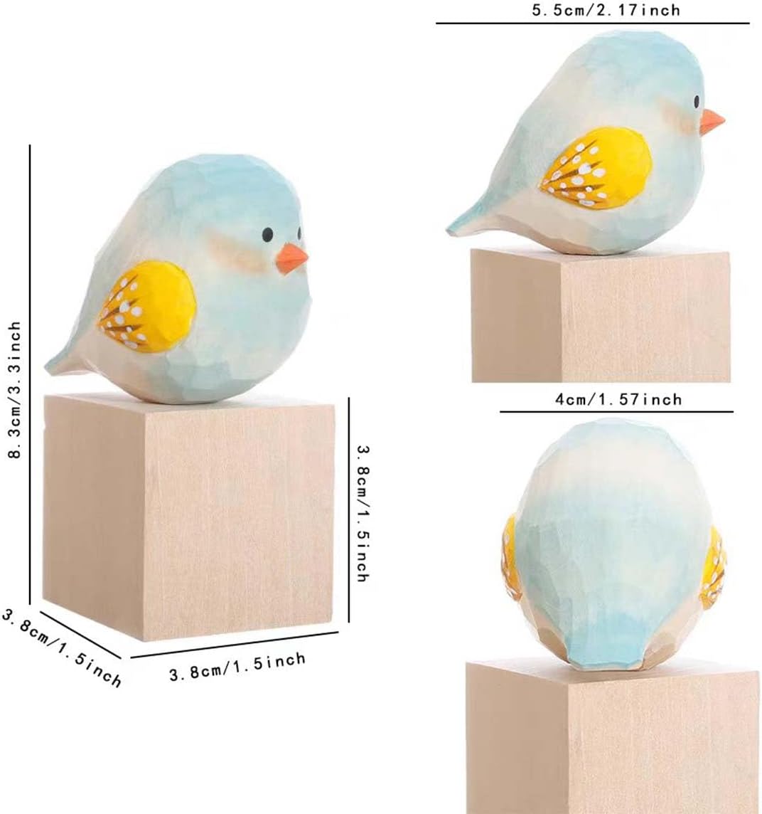 Bird Figurines Small Bird Figurines Home Decor Hand Carved Painted Wooden Statues / Blue and White
