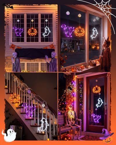 Minetom 3 Pack Halloween Windows Lights - Pumpkin, Ghost, Cat with Timer