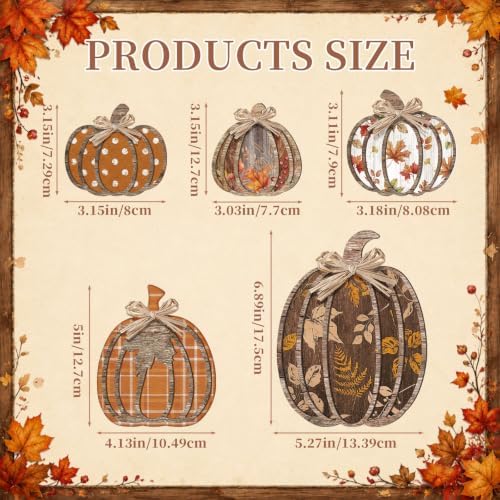 5 Pcs Fall Retro Pumpkin Decor for Home Autumn Wooden Table Centerpiece