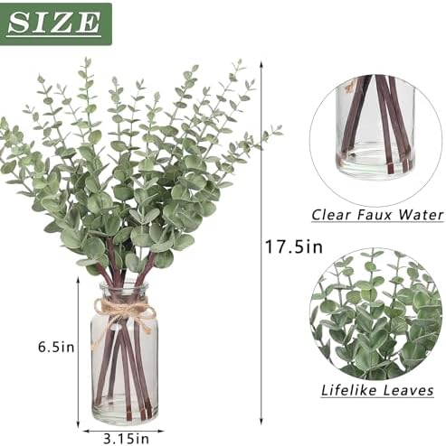 17.5" Artificial Eucalyptus Stems in Glass Vase / White