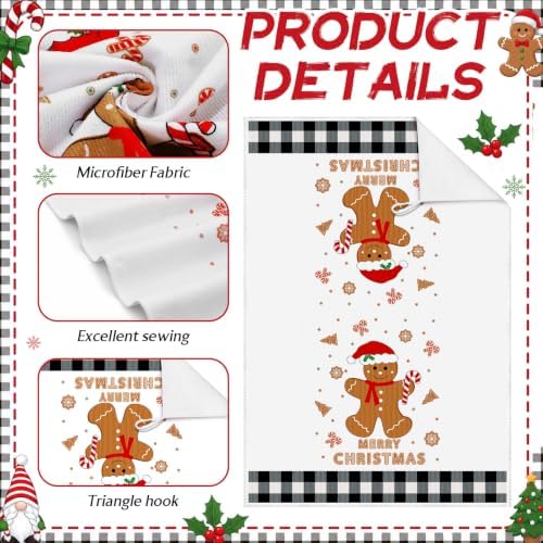 Bencailor 6 Pcs Christmas Kitchen Towel, Black Plaid, Cartoon Christmas