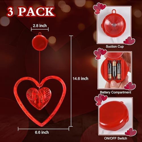 LOLStar 3 Pack Valentines Day Window Lights Decor with Timer Battery Operated Red Heart-Shaped Window Decor Silhouette Sucker LED Lamp Slow Fade Mode Hanging Lights for 2026 Holiday