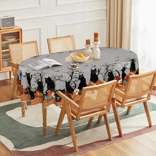 Horaldaily Halloween Tablecloth 60 x 84 Inch Oval Buffalo Plaid Pumpkin