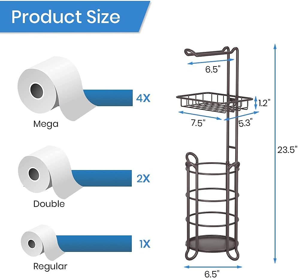 Toilet Paper Holder Stand Tissue Paper Roll Dispenser with Shelf for Bathroom Storage Holds Reserve Mega Rolls-Bronze