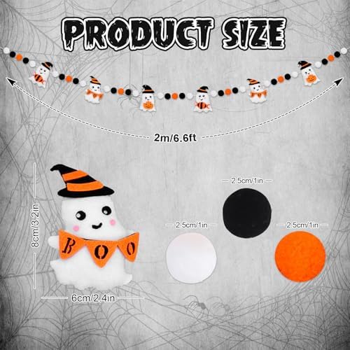 Whaline Halloween Felt Banner Cute 3D Ghost Hanging Garland Black Orange White Pom Ball Banner for Home Mantel Wall Window Decor Trick or Treat Party Supplies